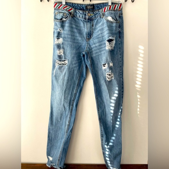 ALLOY Denim - Alloy Apparel, 13, long length beaded waistband distressed medium wash rough hem